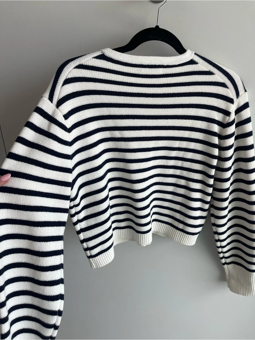 J.Crew Black & White Striped Button-Front Cotton Cardigan